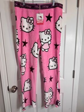 NWT Primark Hello Kitty Pink Plush Fleece Pajama Pants Wide Leg loungewear XL.